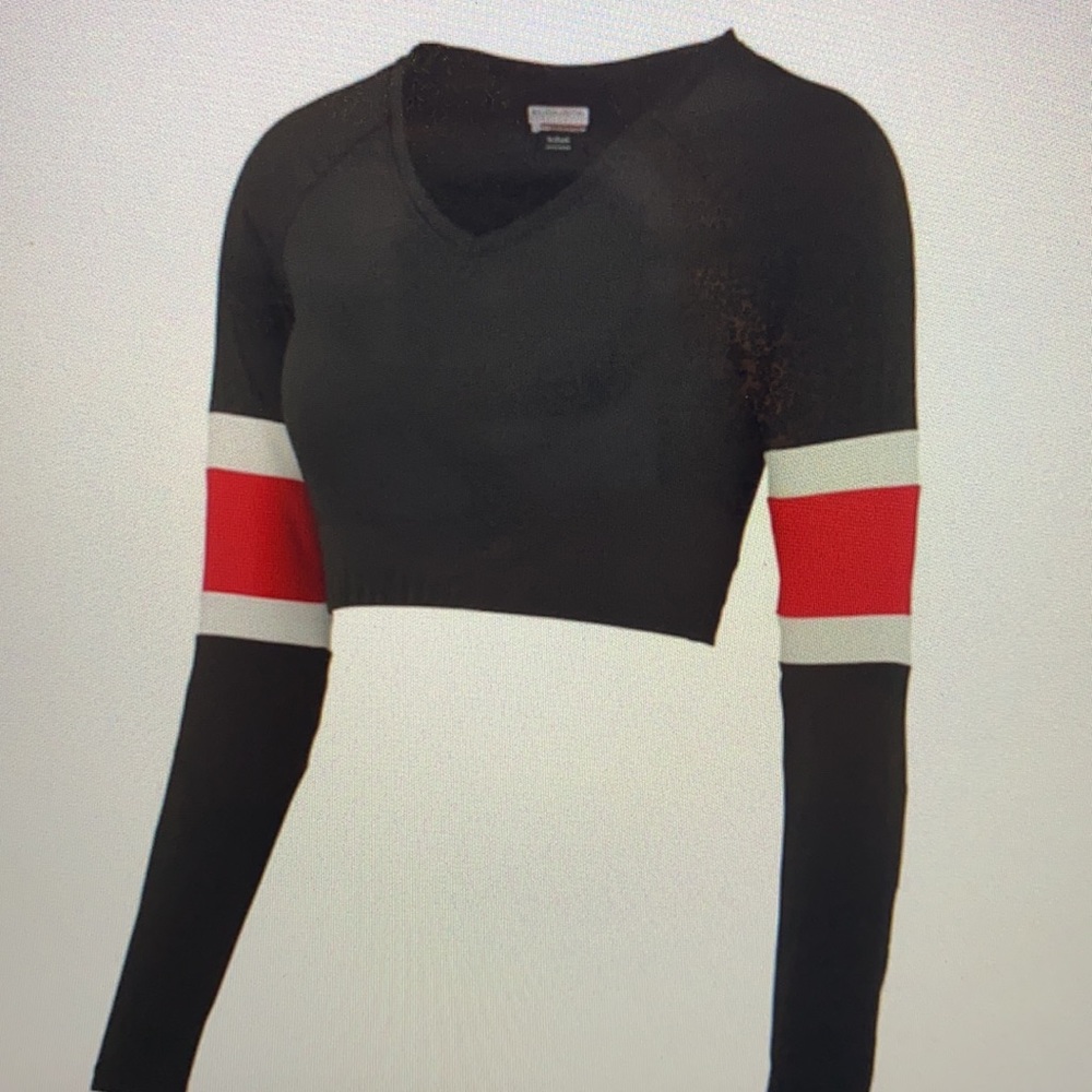 Black and red long sleeve stripe crop top